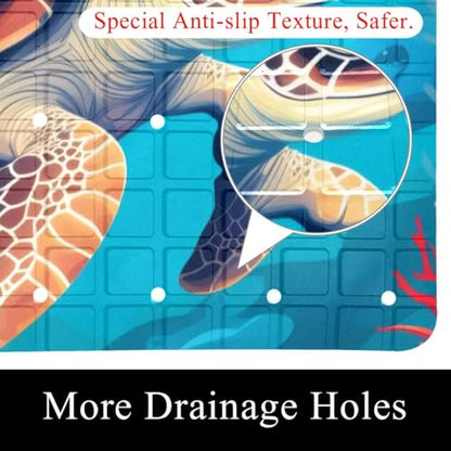 Non Slip Bath Mat for Tub, 15.1 x 26.8 Inch Bathtub Mat Machine Washable Shower Mat with Drain Holes and Suction Cups, Sea Turtle Ocean Pattern - color: Multi 04