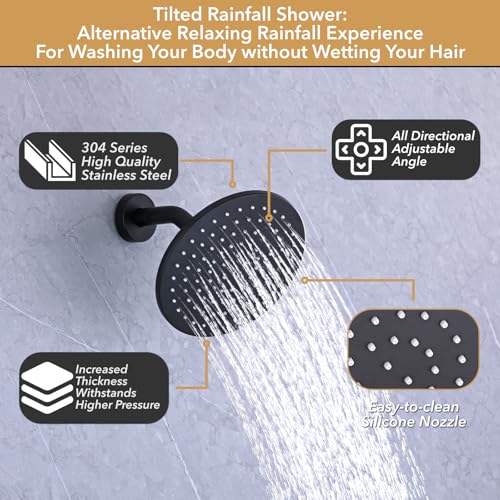 VANFOXLE Shower Faucet Set Matte Black Shower System, Push Button Diverter | 8 Inch Wall Mount Head, 2-in-1 Handheld Sprayer, 9 Inch Bathtub Waterfall Spout, Solid Brass Valve, Rust Resistant - color: Matte Black, style: 8 Inch