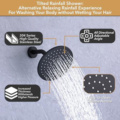 VANFOXLE Shower Faucet Set Matte Black Shower System, Push Button Diverter | 8 Inch Wall Mount Head, 2-in-1 Handheld Sprayer, 9 Inch Bathtub Waterfall Spout, Solid Brass Valve, Rust Resistant - color: Matte Black, style: 8 Inch