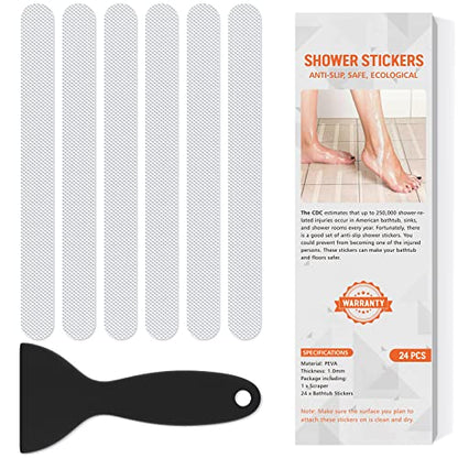 Non Slip Bathtub Stickers, 24 PCS Shower Stickers for Safety Bathroom Tubs, Bathtub Non Slip Stickers and Adhesive Decals Scraper for Bath Tub, Shower Floor, Stairs, Ladders(Clear) - color: Clear