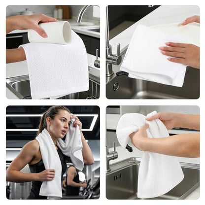 REDKISS Quick Dry Waffle Towel Set of 8, 100% Cotton,Lightweight & Highly Absorbent Waffle Towels for Bathroom, Spa, Gym, Pool-2 Bath Towels, 2 Hand Towels & 4 Washcloths,White - color: White