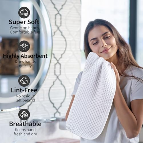 Microfiber Waffle Hand Towels, 2 Pieces, Soft, Absorbent, Fast Drying, Lint Free 430 GSM (White) - color: White