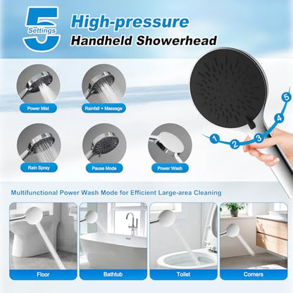 10" Rain Shower Head with Handheld, High Pressure Boosting Rainfall Showerhead with All Metal Adjustable Extension Arm, Easy Reach Shower Holder, 5 Spray Modes with Power Wash, Easy to Install, Chrome - color: Chrome