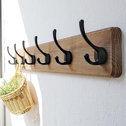 Coat Rack Wall Mount: 24" Long, Patented, Heavy-Duty, 6-Double-Hooks Wooden Hanger Hook Rail for Winter Coats Hat Jacket Clothing, Weathered Brown - color: Weathered Brown & Black, size: L=24"(1pcs)