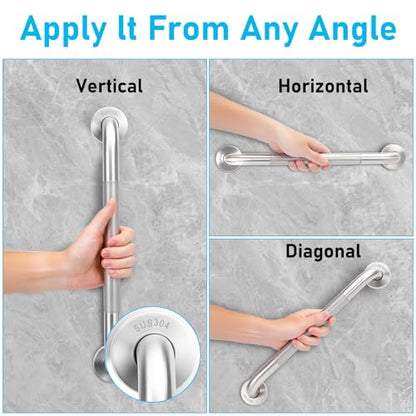 2-Pack Shower Grab Bars & Bathtub Safety Handles - 304 Stainless Steel Textured Non-Slip Assist Rails for Seniors & Mobility Support - Anti-Fall Bathroom Support for Tub, Shower & Toilet Area, 16 Inch - size: 16 Inch