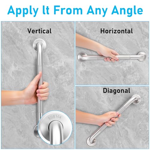 2-Pack, Shower Grab Bars & Bathtub Safety Handles - 304 Stainless Steel Textured Non-Slip Assist Rails for Anti-Fall Support in Tub, Shower, and Toilet Areas, 24 Inch - size: 24 Inch