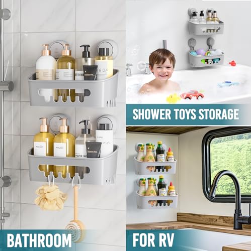 TAILI Shower Caddy Suction Cup 2 Pack, Heavy Duty Bathroom Organizer, Removable Shelves for Inside Shower, Shampoo, Waterproof Suction Plastic Storage for Bathroom Accessories Holder, Gray - style: 2 × Grey