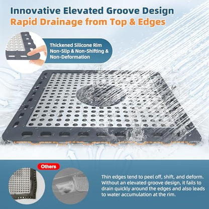 Hibbent Upgraded Shower Drain Hair Catcher, Shower Cover for Bathroom Floor 6" Drain, Anti-Clogging Bathtub Strainer, Stainless Steel Kitchen Sink Strainer with Handle, Dark Grey - color: 6' Dark Grey