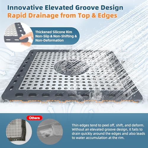 Hibbent Upgraded Shower Drain Hair Catcher, Shower Cover for Bathroom Floor 6" Drain, Anti-Clogging Bathtub Strainer, Stainless Steel Kitchen Sink Strainer with Handle, Dark Grey - color: 6' Dark Grey