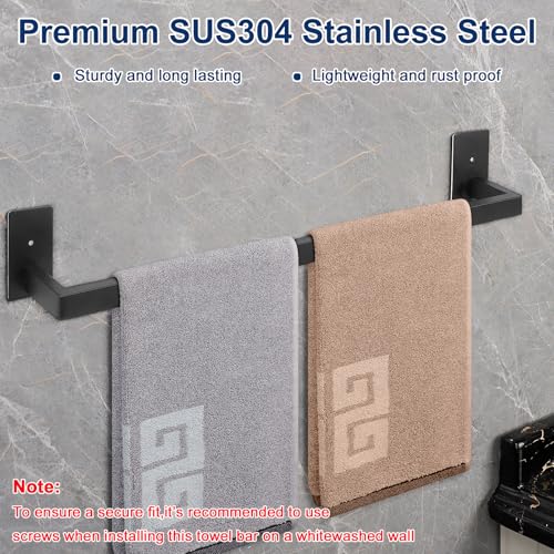 NearMoon Self Adhesive Bathroom Towel Bar, Stainless Steel Square Bath Wall Shelf Rack Hanging Towel Stick On Sticky Hanger Contemporary Style, Towel Rack Wall Mounted (24 Inch, Matte Black) - color: Matte Black, size: 24 Inch