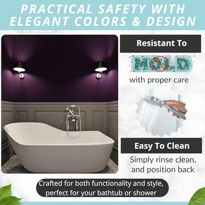 ENKOSI Non-Slip Bath & Shower Mat 40x16 Extra Long, Suction & Drain Holes | Purple color; Durable PVC; 40x16 in, Purple - color: Purple