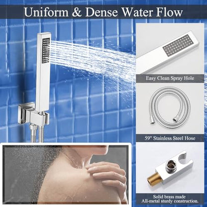 16 Inch Polished Chrome Ceiling Mount Shower System Bathroom Luxury Rain Mixer Shower Combo Set Ceiling Rainfall Shower Head System Faucet Contain Rough-in Valve and Trim Included - color: Polished Chrome, size: 16 Inch