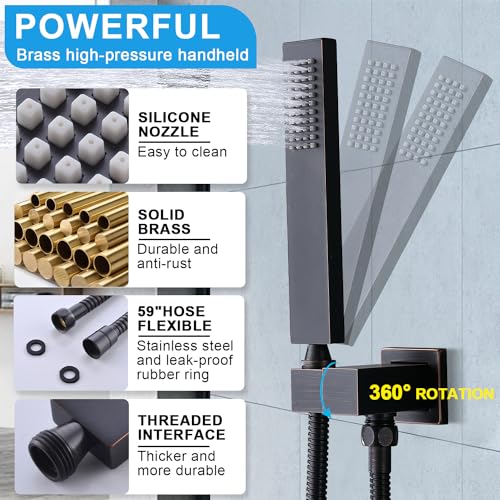 Thermostatic Shower System with Body Jets, Wall Mounted 12 Inch Rain Shower Head with Handheld Spray and 4 Body Jets Set, Push Button Thermostatic Shower Brass Valve, Oil Rubbed Bronze - color: Oil Rubbed Bronze, style: 12inch+4 body jets