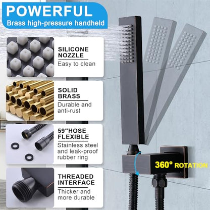 Thermostatic Shower System with Body Jets, Wall Mounted 12 Inch Rain Shower Head with Handheld Spray and 4 Body Jets Set, Push Button Thermostatic Shower Brass Valve, Oil Rubbed Bronze - color: Oil Rubbed Bronze, style: 12inch+4 body jets