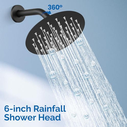 Airuida Shower Faucet Set,6 Inch Matte Black Shower Trim Kit | Round Rainfall Shower Head,Single Handle,Male Threads Rough-in Valve,Wall Mount Bathroom System - color: Black, size: 6 Inch