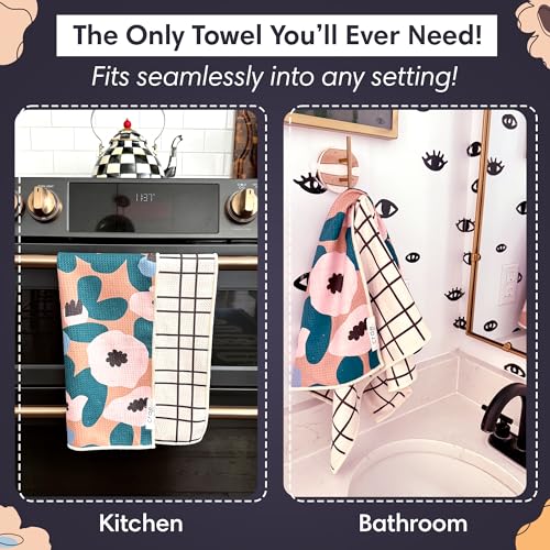 Reversible Microfiber Hand Towel, Lilly Plaid | Double-Sided Design Super Absorbent Lint-Free Fast Drying Bathroom Kitchen Car & Window Cleaning, Set of 2 Microfiber Cloths - color: Lilly Plaid- Cream/Multi, size: Hand Towels - Reversible