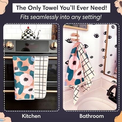 Reversible Microfiber Hand Towel, Lilly Plaid | Double-Sided Design Super Absorbent Lint-Free Fast Drying Bathroom Kitchen Car & Window Cleaning, Set of 2 Microfiber Cloths - color: Lilly Plaid- Cream/Multi, size: Hand Towels - Reversible