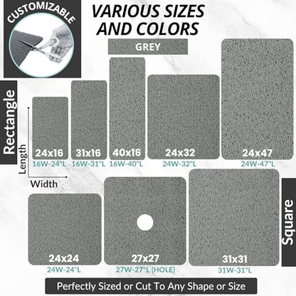 Enkosi Loofah Non-Slip Shower Mat - Shower Floors, Bathtub, Bathrooms, Wet Areas - Cushioned Bath Mat with Drain Holes - Quick Dry PVC, Secure Safety Pad Without Suction Cups (32x24 Grey) - color: Grey, size: 32" x 24" (Rectangular)