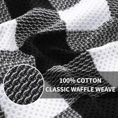 Homaxy 100% Cotton Plaid 8 Pack Kitchen Towels, 13" x 28", White & Black | Waffle Weave, Plaid, Super Soft and Absorbent Dish Towels, Quick Drying, Multi-Purpose - color: White & Black, size: 13 x 28 - 8 Pack