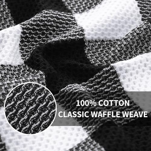 Homaxy 100% Cotton Check 6 Pack Dish Cloths, 12" x 12", White & Black | Waffle Weave, Plaid, Super Soft and Absorbent Dish Rags, Quick Drying, Multi-Purpose - color: White & Black, size: 12 x 12 - 6 Pack