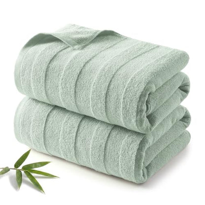 REDKISS Luxury Viscose from Bamboo Bath Towels, Ultra Soft, 28x55 in, Green | 2 Pack, Super Absorbent & Quick Drying, 50% Viscose from Bamboo, 50% Cotton, Large Towels for Bathroom Perfect for Daily Use - color: Green