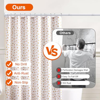 TEECK Shower Curtain Rod, 32-79 inch Adjustable Tension Spring, 1 Inch Shower Curtain Rod Tension, Anti-Slip, Rust-Proof, No Drilling, for Bathroom, White - color: White, size: 32-79 Inches