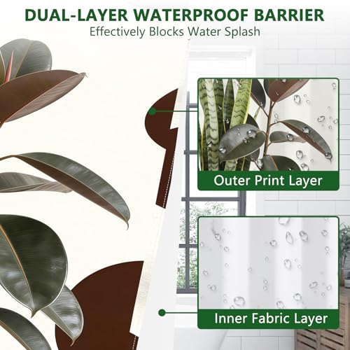 No Hook Waterproof Shower Curtains with Snap in Liner, Modern Minimalist Plant Fabric Shower Curtain with Weighted Hem and Sheer Top Window, Cow Print 3 in 1 Shower Curtain for Home, 71x74 Inches - color: Modern Minimalist Greenery