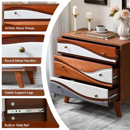 Ahokua 3-Drawer Dresser with Sculpted Wave Fronts, Tri-Color Drawer Design, Modern Chest of Drawers Storage Cabinet for Bedroom, Living Room, Hallway, or Office