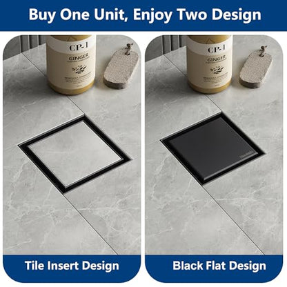 Neodrain 4 in Black Square Shower Drain with Removable Tile Insert Grate | 304 Stainless Steel Tile Square Drain, Hidden Drain,Easy to Clean, Waterproof & Sturdy Shower Drain, CUPC Certified - color: Matte Black, size: 4 IN