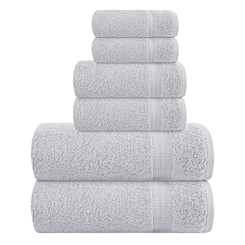 MyOwn 6 Piece Towel Set, 100% Combed Cotton - 2 Bath Towels, 2 Hand Towels, 2 Wash Cloths - 500 GSM Luxury Hotel Quality Ultra Soft Highly Absorbent Towel Set for Bathroom - Light Grey - color: Light Grey