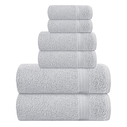 MyOwn 6 Piece Towel Set, 100% Combed Cotton - 2 Bath Towels, 2 Hand Towels, 2 Wash Cloths - 500 GSM Luxury Hotel Quality Ultra Soft Highly Absorbent Towel Set for Bathroom - Light Grey - color: Light Grey