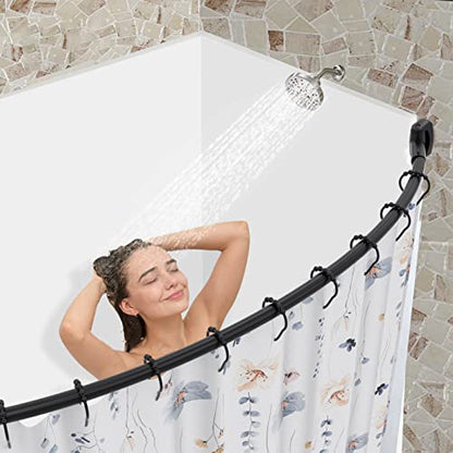 Chrsouly Adjustable 50-85 inches Curved Shower Rod, Extra Wide, Rustproof, Round Shower Curtain Rod for Bathroom, Shower Stall, Need to Drill, Black - color: Black, size: 50-85 Inches