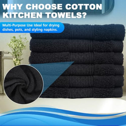 Washcloths Set, 6-Pack Cotton Wash Cloths, 13x13 Inch, Black | Highly Absorbent and Soft Feel Fingertip Towels, Machine Washable Washcloths for Bathroom, Gym, Hotel, Spa and Kitchen