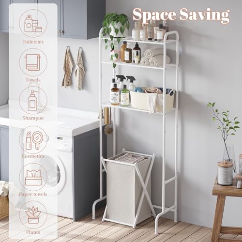 STDDRE 3-Tier Over The Toilet Storage Space Saver with Paper Holder Freestanding Rack Metal Bathroom Shelves with Hooks Above The Toilet Storage Shelf (White, 3 Tier) - color: White
