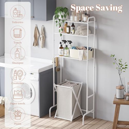 STDDRE 3-Tier Over The Toilet Storage Space Saver with Paper Holder Freestanding Rack Metal Bathroom Shelves with Hooks Above The Toilet Storage Shelf (White, 3 Tier) - color: White