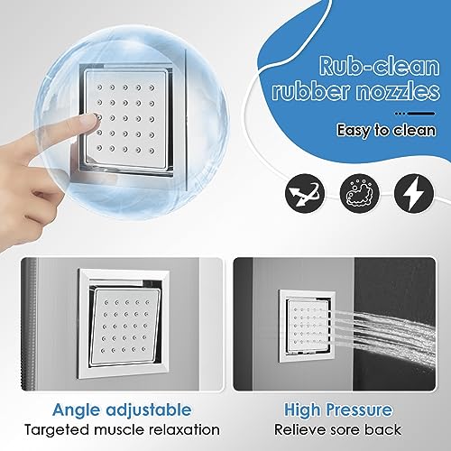 ROVOGO Shower Panel Tower System with Led Lights - Battery Powered, 46.5" | Rainfall Waterfall Shower Head, 2 Body Jets, Handheld and Tub Spout, Stainless Steel Shower Column with Brass Valves, Brushed - color: Brushed-2 jets