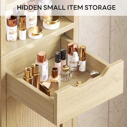 LIKIMIO 69" Tall Bathroom Cabinet with Drawer and Tissue Holder | Slim 11.8-inch footprint adds two doors, one drawer, adjustable shelves, and a pull-out tissue holder, Rustic White - color: Rustic White, size: Medium