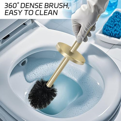 Stainless Steel Toilet Brush with Holder Set for Bathroom Storage and Organization Toilet Bowl Cleaner Brush and Holder (1, Gold) - color: Gold