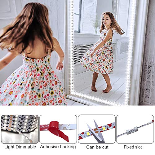 13ft/4M Led Vanity Mirror Lights Kit Bendable NO Need to Cut Vanity Make-up Mirror Cloakroom Adjustable Flexible Strip Light Table Set with Dimmer and Power Supply - color: White-Base model
