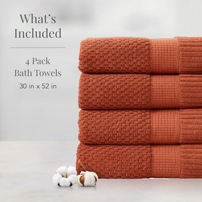 NY Loft 100% Cotton 4-Pack Bath Towel Set | Clay | Oeko-TEX | Quick-Dry | Four 30" x 52" Bath Towels | Super Absorbent | Designer-Styled Texture - color: Baked Clay, size: Bath Towel (4 Pack)