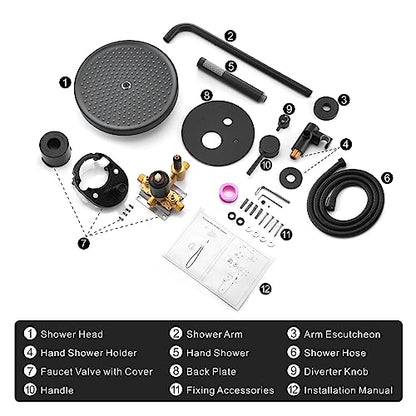 Black Shower Faucets Sets Complete, Matte Black Shower Fixtures, Shower System with 10 Inch Rainfall Shower Head And High Pressure Handheld, Brass Valve with Pressure Balance Cartridge - style: 10-inch Black
