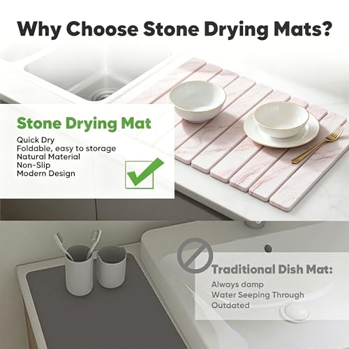Stone Drying Mat for Kitchen Counter, Quick Diatomaceous Earth Mats for Dishes, 24"L x 16" W Super Absorbent Fast-Drying Collapsible Countertop Stone Mat (Marble White-07, 24" x 16") - color: Marble White-07
