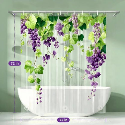 Clear Grape Shower Curtain Liner, Purple Plastic Transparent Pretty Shower Curtains for Bathroom, 72x72 Weighted Magnetic Shower Curtain Set with 12 Hooks - color: Clear Grape, size: 72"W x 72"L (Pack of 1)
