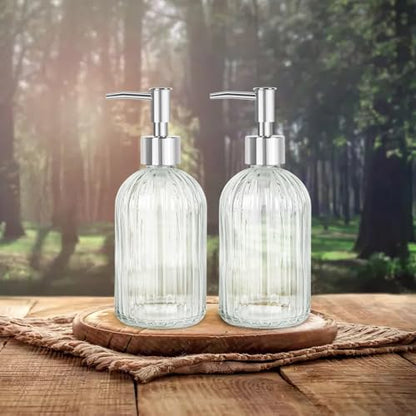 Glass Soap Dispenser with Plastic Pump, Hand Soap Dispenser for Hand Wash, Lotion Dispenser for Dishwashing Liquid, Lotion Shower Gel (Striped Transparent) - color: Striped Transparent