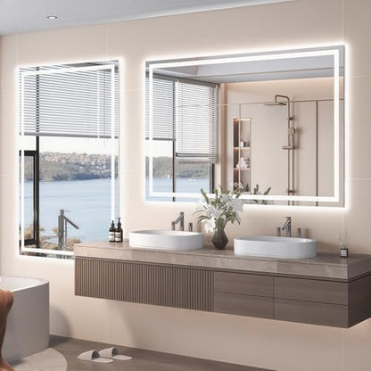 Snowdool 40 x 36 in LED Bathroom Mirror, Front and Backlit, Anti-Fog | Front and Backlit, 3 Color Temperatures, Anti-Fog, Tempered Glass - size: 36"L x 40"W