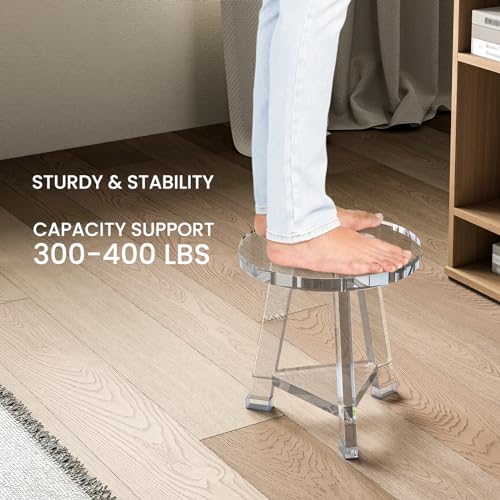 Sumerflos Acrylic Round Corner Shower Stool for Inside Shower - Clear Shower Bench for Shaving Legs Heavy Duty (Hold Up to 400lbs) Waterproof Non-Slip Easy Assemble Modern