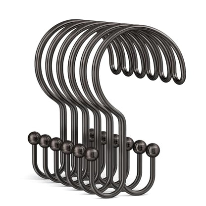 Bathway Bronze Shower Curtain Hooks Ring, 12 Pcs Double Sided Shower Hooks, Rust Proof Metal Shower Hooks for Bathroom, Anti-Drop Shower Rings for Shower Curtain & Liners - color: Bronze, style: Double-layer Shower Hooks
