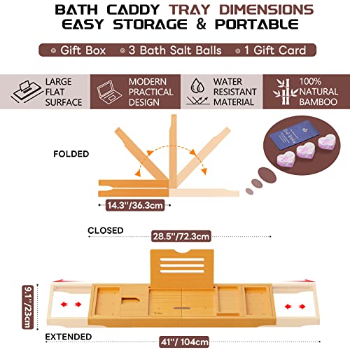 Lux Expandable Bathtub Tray Caddy with 3 Bath Bombs-Self Care and Relaxation Birthday Gifts for Women and Men, Housewarming Gift Idea, for Mom Sister Daughter Wife | Relaxation Birthday Gifts for Women and Men, Housewarming Gift Idea, for Mom Sister Daugh
