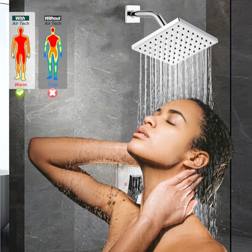 Heyalan 6-Inch Shower Faucet Set with Tub Spout and Valve,Polished Chrome | 6-inch square rainfall head, tub spout with diverter, male-thread rough-in valve, single-handle control and wall-mount design - color: Polished Chrome, size: 6 Inch Square Shower