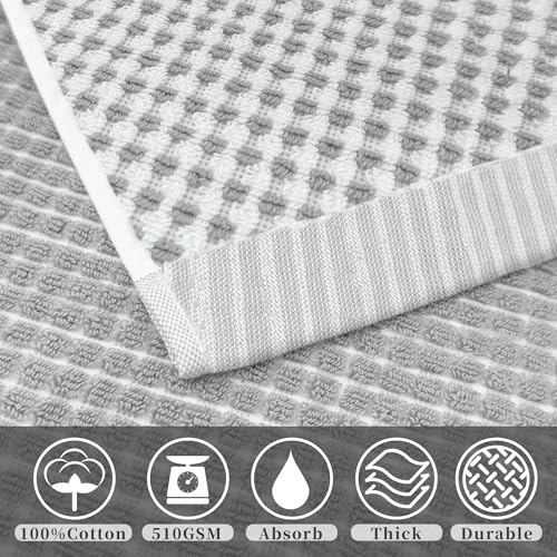 VOOVA & MOVAS 100% Cotton Waffle Large Hand Towels 4PC – Luxury Hand Towels with Hanging Loop 20"x30" | Soft | Absorb | Quick Dry | Lightweight, Durable Bathroom Essentials, White and Gray Waffle - color: White + Gray, size: 4PC Hand Towels